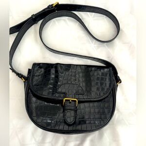 J. Crew Black Croc-Patterned Shoulder Bag